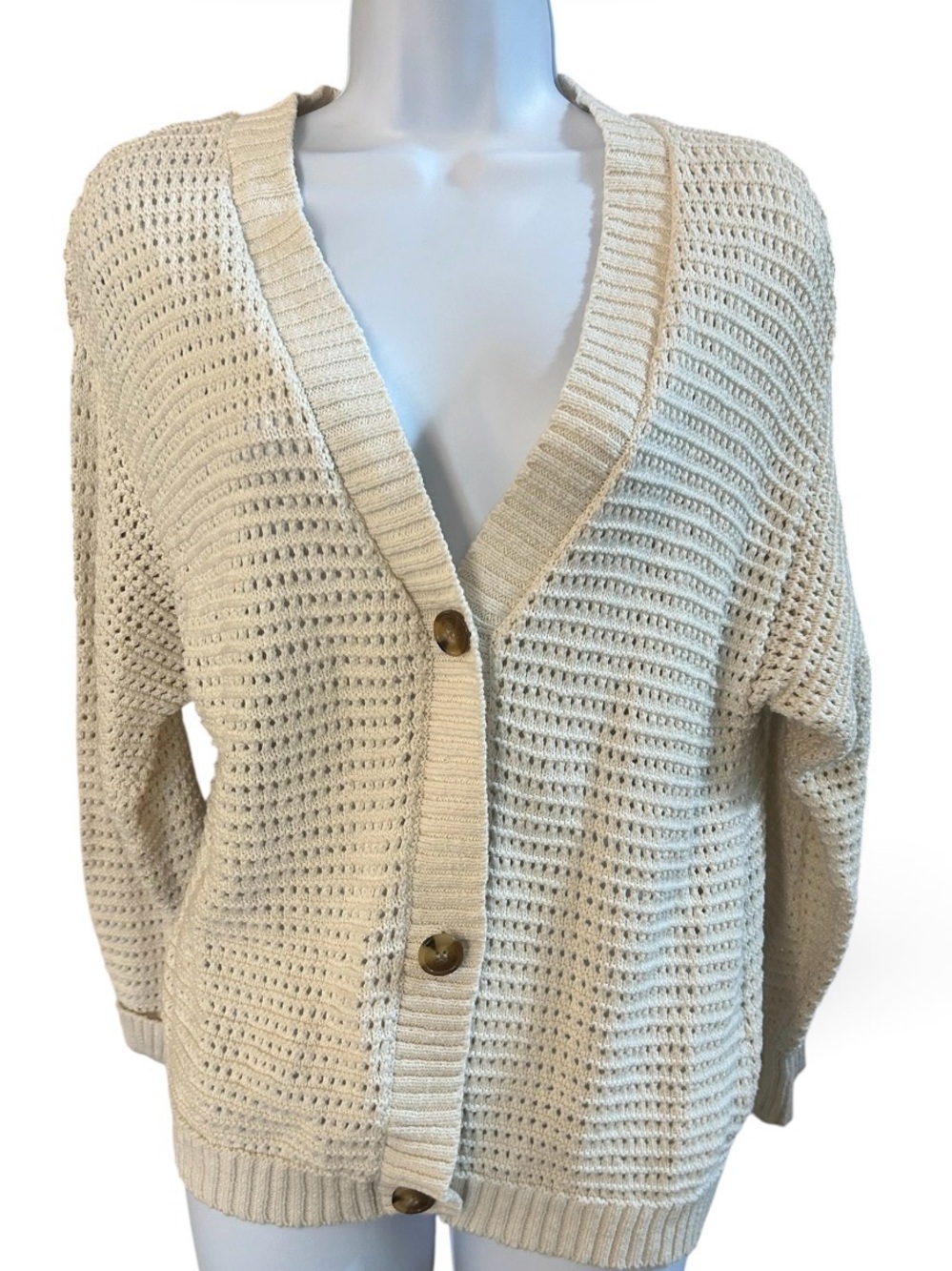 Sanctuary 100% Cotton Open Knit Crochet Cardigan Sweater Size S Cream Ivory
